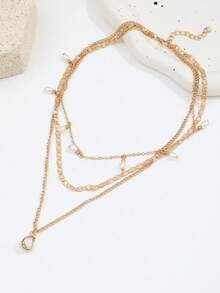 1 Stück Wassertropfen Anhänger Halskette für Frauen, mehrlagige Kette Choker, modischer weiblicher Party Glanz Schmuck Geschenk - Goldgelb - Übersicht 3