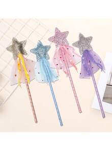 5-Pointed Star Magic Wand, Glitter Star Fairy Wand For Party Performance, Available In Gold, Blue, Pink, Purple, Birthday Party Decoration Stick
