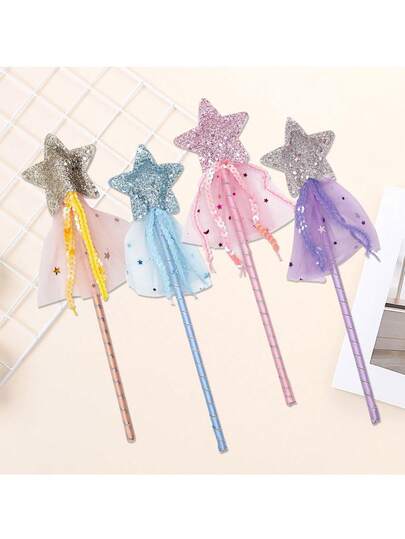 5-Pointed Star Magic Wand, Glitter Star Fairy Wand For Party Performance, Available In Gold, Blue, Pink, Purple, Birthday Party Decoration Stick