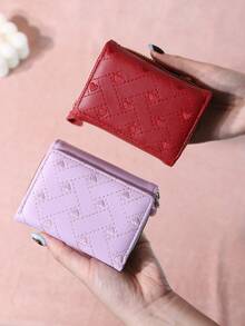 Wavhen Heart Embroidered Short Clutch Bag, Versatile Women's Lightweight Zipper Wallet, Tri-Fold Card Coin Purse Multi-Function Coin Pouch - Multicolor - View 4