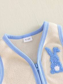 Chaleco para niños, sin mangas, con cierre de cremallera, chaqueta de conejo/zanahoria en color de contraste, ropa informal de Pascua para niñas y niños. - Azul - Ver 4