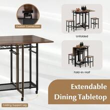 COSTWAY 3 Piece Dining Table Set Extendable Kitchen Table Folding Breakfast Table - Coffee - View 11