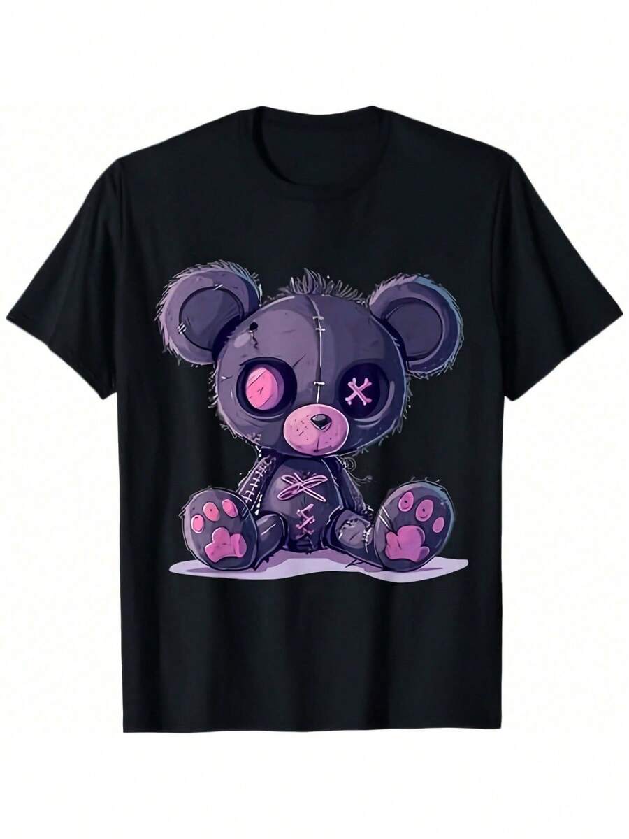 Goth Pastel Cute Creepy Kawaii Teddy Bear Voodoo Doll T-Shirtbd - Black - View 1
