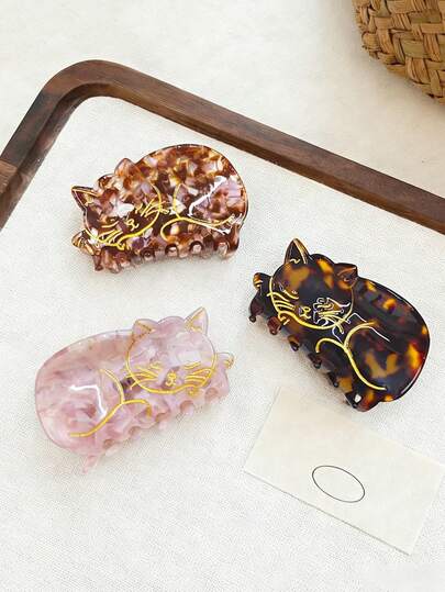 1pc Cute Acetate Kitten Claw Vintage Elegant Cat Claw Hair Clip, High-End Hair Claw Hair Accessory For Daily And Party Use