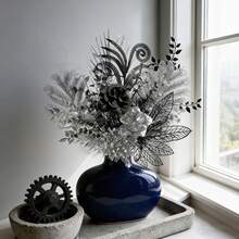 高级奢华装饰仿真花，精美逼真的假花束，适用于家居装饰、派对装饰，可用于厨房、客厅、办公室及其他装饰性花卉布置。 - 銀色 - 查看 1