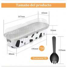 CYPNJuego de 50 Moldes de Aluminio 200ml Rectangulares con Tapas y Cucharas para Brownies y Pasteles BlancoFashion - 219620587 - Ver 3