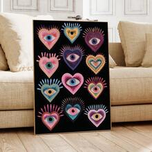 1pc, Canvas Wall Art, Framed Wall Decor, Gothic Evil Eye Turquoise Heart Print Poster, Vintage Dark Maximalist Art Style, Suitable For Living Room Or Bedroom Wall Hanging, Desktop Display, Ideal Wall Art Home Decor Gift, Colorful Modern Abstract Heart Pattern Artwork, Bohemian Mystical Heart Wall Decoration, Room Decor, Apartment Decor, Dorm Decor, Living Room Decor, Bathroom Decor, Home Decor Aesthetics - Multicolor - View 5