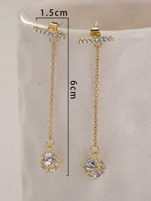 2pcs Fashionable Elegant Tassel Crystal Ball Earrings For Women (No Gift Box) - Yellow Gold - View 7