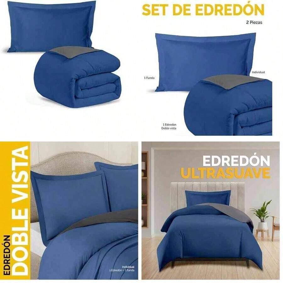 Juego de Edredn King Size de 3 Piezas, Microfibra Cool-Soft Ultra Suave, Edredn Acolchado Reversible con 2 Fundas, Relleno Hollowfill - Blanco+King Size - Ver 1
