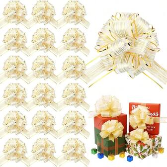 20-Piece Set 6-Inch Pull-String Bows Gift Wrapping Ribbons, Multi-Color Packaging Accessories Gift Decorations Easy Assembly Quick Shaping, DIY Crafts, Suitable For Gift Decorations, Gift Baskets, Weddings, Bridal Showers, Graduation Parties, Bachelorette Parties, Back-To-School Parties, Baptisms