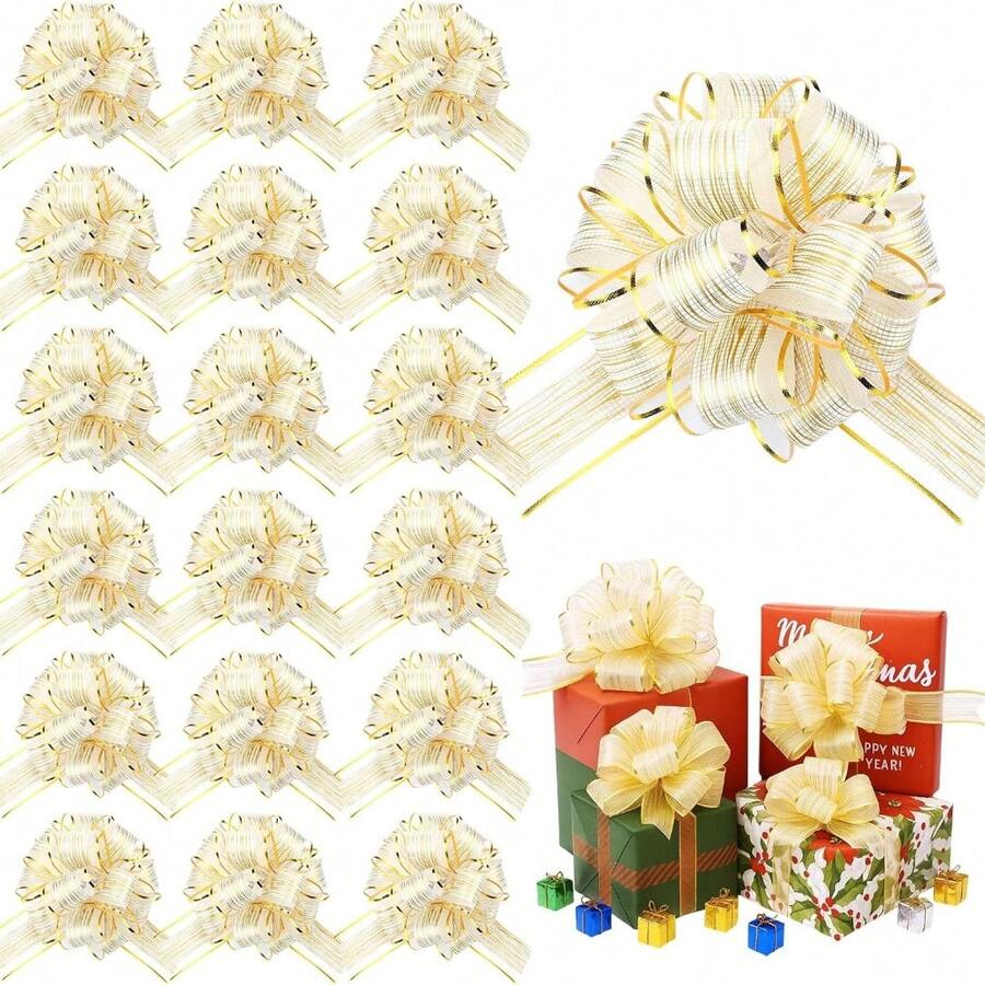 20件套6英寸拉绳蝴蝶结礼品包装丝带，多色包装配件，礼品装饰，易于组装，快速塑形，DIY工艺品，适用于礼品装饰、礼品篮、婚礼、新娘送礼会、毕业派对、单身派对、返校派对、洗礼等场合。