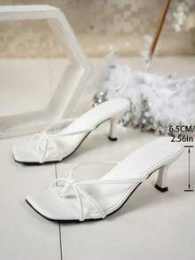 Giày cao gót mũi vuông màu trắng, kiểu dáng slip-on với nhiều quai đan chéo, giày bít mũi cao gót thời trang màu trắng, giày cao gót thoải mái, giày gót thấp, phù hợp cho mọi dịp trang trọng dành cho phụ nữ, trang phục mùa xuân hè. - trắng - Xem 5