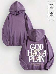 1pcsMen's Unisex "God Has His Plans - Faith Enlightenment" Printed Cotton Hoodie, Vintage Casual Fashion Daily Soft Warm Hoodie, Suitable For Streetwear And Spiritual Aesthetic Enthusiasts, Men's Winter Clothing - 紫色 - 查看 12