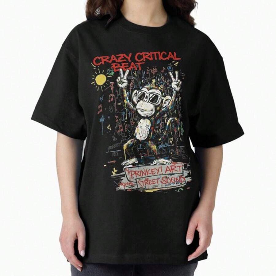A Groovy Dancing Monkey. Oversized T-Shirt. - Black - View 1
