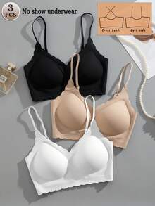 3件套多色无背带衬垫文胸，无钢圈无肩带文胸，多功能无缝文胸，女士 - 彩色 - 查看 3