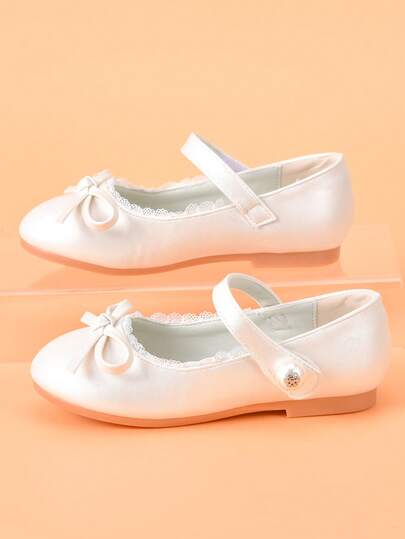 New Kids Princess High Heel Shoes, White Pearl Bow Decor, Girls Party Wedding Performance Dance Shoes, Spring Non-Slip Soft Sole