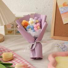1 Bouquet Creative Yarn Simulated Puff Flower Bouquet, 18cm X 15cm, Suitable As Mother's Day Gift, Birthday Gift, Holiday Gift, Party Gift, Back To School Gift, Valentine's Day Gift, Souvenir Gift - Multicolor - View 6