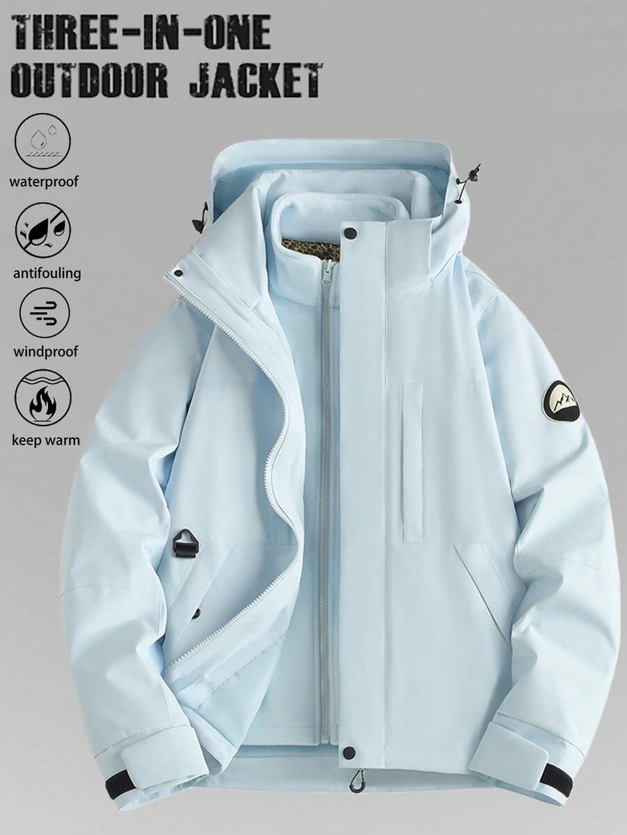 三合一女士户外外套套装，包含抓绒内衬和防风外层 - 淺藍色 - 查看 1