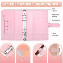 A5 6 Ring Refillable Binder, PU Leather Budget Planner Organizer, Magnetic Closure - Perfect For Daily Planning & Finance, Fits A5 Loose Leaf Paper, Laser Rose Gold - LaserRoseGold - View 5