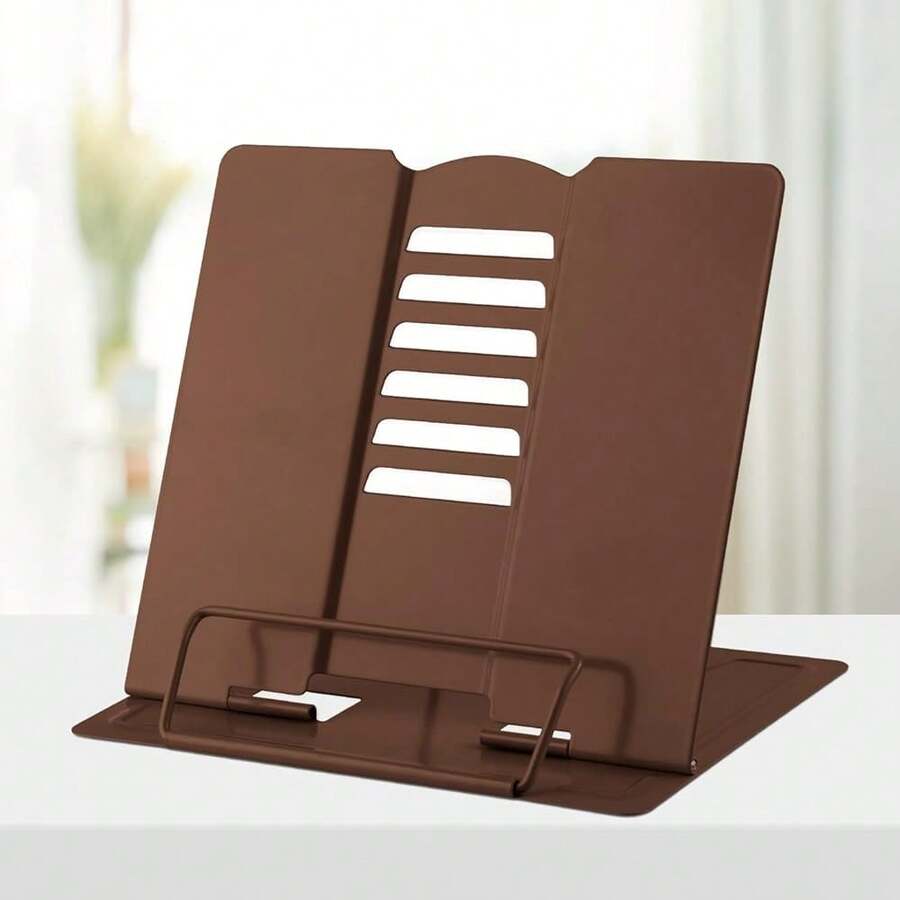 Book Stand Metal Desk Book Holder, Book Holders For Reading Hands Free, Adjustable Cookbook Documents Holder, Portable Bookstand For Music Books, Textbook, Recipe, Tablet, Ipad (Brown) - Brown - View 1