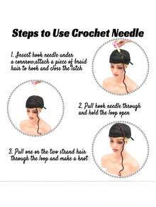 3件套编织假发帽，斜角假发帽，编织帽带，可调节帽带，适合制作假发、编织辫子 - 黑色 - 查看 7