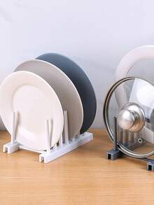 1 Giá để bát đĩa nhà bếp màu trơn, giá đựng bát đĩa trong tủ bếp, giá đựng đa năng có thể tháo rời, thích hợp cho nhà bếp, tủ bếp, v.v., dùng để đựng đĩa, nắp nồi, dụng cụ nhà bếp, v.v. - Nhiều màu - Xem 4