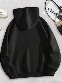 Heart Leopard Print Graphic Hoodie For Women Streetwear Fashion Statement Piece Urban Style Outfit Choice - Black - View 3