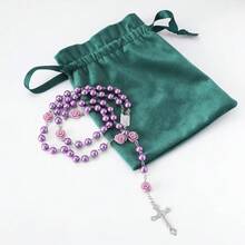 UILZ Rosary Beads Catholic For Women Handmade Wooden Catholic Rosay With Jes 1us Christ Crucifix Cross Real Healing Wooden Rosary Beads Yoga Meditation Prayer Bead Necklace - 紫色 - 查看 6