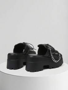 Fashionable Gothic Platform Sandals For Women Open Toe Elegant Casual Wedge Heel Punk Shoes Black Chain Studded Lace Up Party Outdoor Casual Summer Style Comfy Shoes Women Dressy - 黑色 - 查看 5