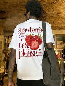 FRACTYR 男士夏季时尚简约草莓字母印花短袖T恤 | 基础款街头休闲百搭上衣 - 白色 - 查看 4