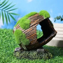 1pc Resin Realistic Moss Covered Barrel Aquarium Decoration, Creative Ornament For Fish Tank, Hiding Cave For Fish And Shrimp - Multicolor - View 17