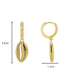 Charm-In Pendientes de aro chapados en oro (disponibles en estilo concha colgante / ola texturizada / cuadrado minimalista) - Joyería de moda, adecuada para uso diario, playa, fiesta, gran regalo para mujeres - Dorado - Ver 3
