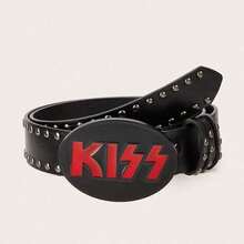 1pc Retro Y2K Rock Band Letter KISS Rivet Fashionable Belt, Suitable For Jeans Outfit In All Seasons - Black - View 7