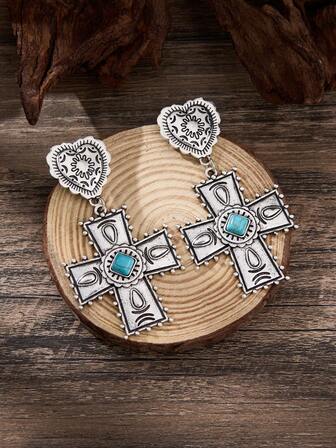 MONLOTTI Boucles d'oreilles pendantes en forme de croix en forme de cœur de style cowboy occidental vintage, boucles d'oreilles de style bohème pour femme, boucles d'oreilles personnelles , cadeau pour femme