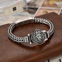 1pc Exquisite Green-Eyed Lion Bracelet, Vintage Punk Style Handmade Woven Chain, Versatile Retro Fashion Accessory - E336 - View 4