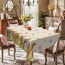1pc Easter Bunny Print Table Napkins, Easter Egg & Bunny Tablecloth, Polyester Rectangular Tablecloth, Dining Room Decoration, Home Easter Decoration, Easter Party Gift, Festive Easter Party Supplies, Easter Party Decoration - Multicolor - View 9