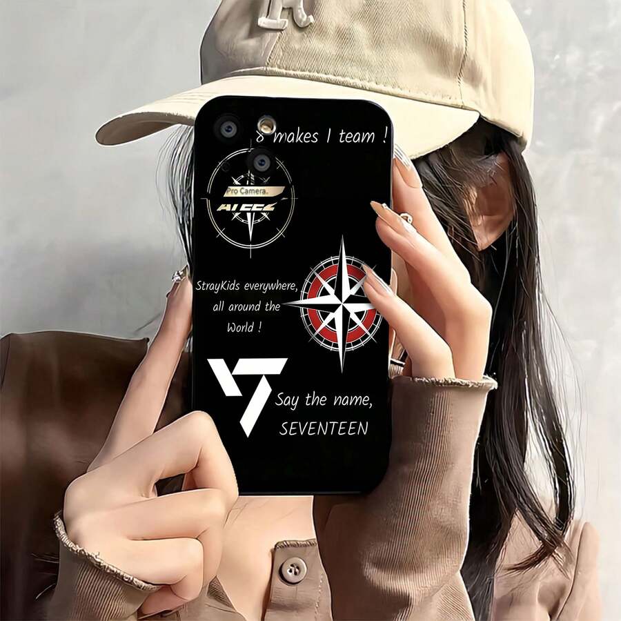 Grupos de K-pop: ATEEZ,  y Seventeen. Esta elegante funda es compatible con los modelos  17, 16, 15, 14 Pro Max, 13, 12, 11, XR y XS Plus. Fabricada en silicona de vidrio, ofrece protección contra golpes y caídas, además de una sensación superior. Es el regalo ideal para familiares, amigos y seres queridos, y la opción perfecta para Año Nuevo. - Negro - Ver 1