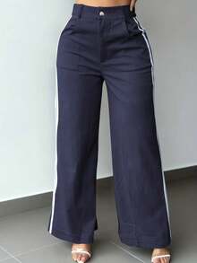 【优雅性感长裤】女士优雅性感直筒裤 | 无弹力长裤，适合办公室、派对、日常穿着 - 可机洗，透气面料，简洁设计，休闲居家服，时尚达人春季必备 - 藏蓝色 - 查看 3