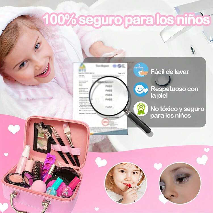 Maquillaje para Niñas-27 pcs, Kit De Maquillaje De Simulación No Tóxico, Set de Maquillaje para Niñas, Juego de Cosméticos de Juguete, Regalos para Niñas, Apto para Niños de 4 5 6 7 8 9 10 11 12Años - Multicolor - Añade 3
