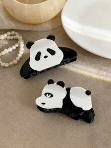 مشبك شعر أكريليك بشكل مخلب الباندا الجميل، إكسسوار شعر كرتوني جذاب، مناسب للارتداء اليومي والكاجوال والحفلات - أبيض وأسود - مشاهدة 4