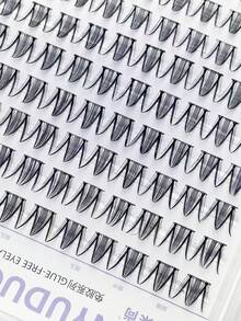 100pcs Pieces Of Black Tianshan Snow Lotus Glue-Free False Eyelashes, Transparent, Natural Segmented Self-Adhesive C-Shaped Curled False Eyelashes - Black - View 7