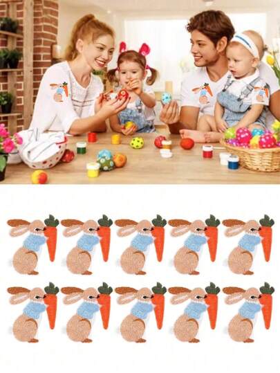 10 piezas Parche de conejo de Pascua, parches con diseño de conejo y zanahoria de tema de Pascua para coser o planchar, parches de aplicación DIY para ropa, chaquetas, zapatos, baby shower