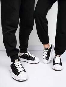 New Classic Non-Slip Lightweight Low-Top Shoes, Campus Skate Shoes, Men Classic Low-Top Canvas Shoes, White Pleated Style, Men And Women - 黑色 - 查看 4