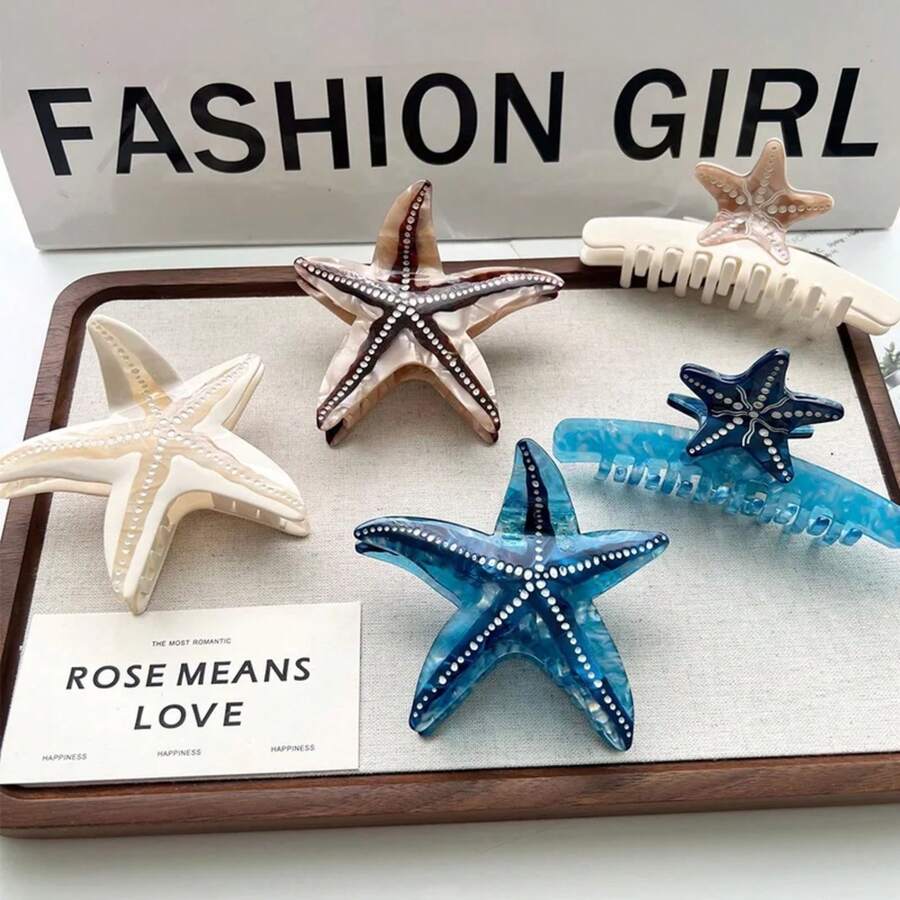 Pinzas para el cabello con garra de estrella de mar. Estilo de verano único e casual. Acetato, hecho a mano. Alta calidad. Moda: moda. OWI8 - Azul - Ver 1