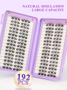 192片D型卷翘簇状假睫毛，高密度，30D+40D+60D+80D/40D+60D+80D+100D，8-16毫米，DIY睫毛簇，超浓密，自然，轻盈，持久，防水，可重复使用，单节假睫毛，睫毛嫁接套装，含化妆工具 - 黑色 - 查看 6