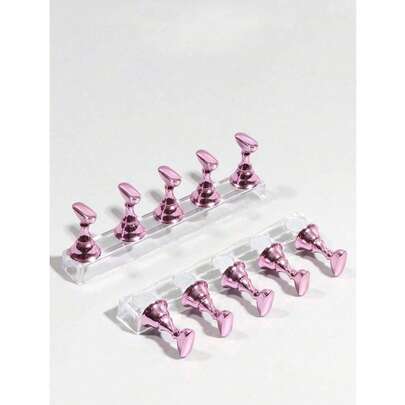 Y2K 1 Set Pink Nail Polish Display Rack, Magnetic Nail Art Practice Holder, Acrylic Nail Salon Equipment & Decor For Beginner, Nail Art Display, Travel Essentials, Mother's Day Gift. Rose Gold 1pc Nail Tip Holder (Excluding Base), Choose Carefully