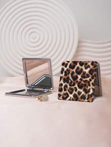 1pc Y2K Leopard Print Vanity Mirror, Foldable Lightweight Compact Handheld Mirror, Durable PU Leather, Suitable For All Occasions, Portable Pocket Mirror With Colorful Leopard Print, Bow, Cherry, And Star Patterns, Folding Design, Reliable And Scratch-Resistant - Multicolor - View 3