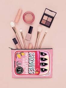 Vintage Sardine Fish Pattern Unisex Cosmetic Bag, Large Capacity Foldable Spacious Zipper Pouch, Travel Essential Lightweight Small Item Storage Bag, Portable Handheld Bag, Multi-Function Coin Purse, Toiletry Bag, Pencil Case, Makeup Brush Bag, Women's Daily Carry-On, Suitable For Commuting, Vacation, Business, Fitness And Outdoor Use