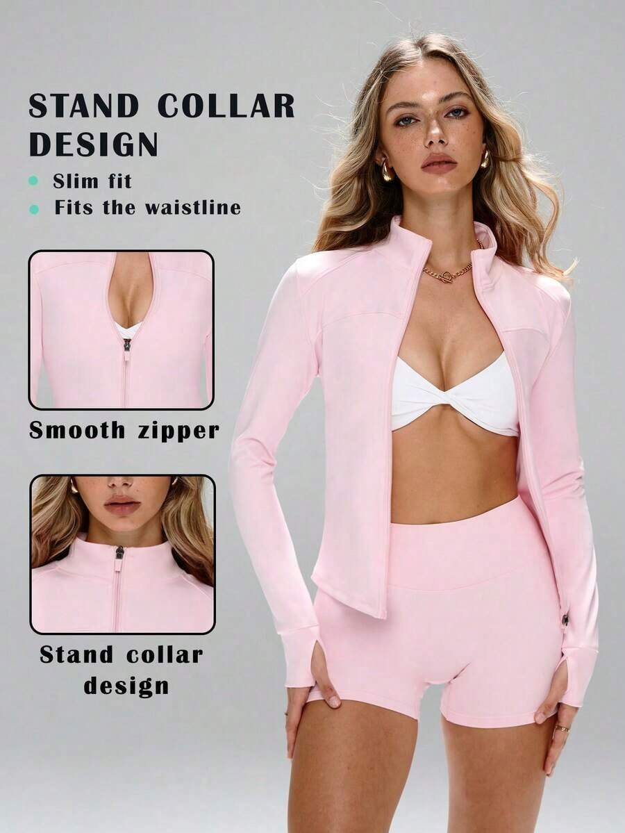 This Sporty Features A Minimalist And Fashionable Style, Combining Collegiate And Athletic Elements. With Long Sleeves And Thumb Holes, Comfortable Stretchy Fabric Is Suitable Dance/Pilates Workouts. Front Zip-Up Design With A Low Collar Allows You To Easily Transition From Street To Gym. With Shaping Seams, A, Full Coverage, Long Sleeves With Thumb Holes, Effective Cinched Waist, Bust Lifting Pleats, And 360-Degree Stretch, This Also Has An Anti-Slip Zipper Guard. Women's Fitted Zip-Up - Màu tím hoa cà - Xem 1