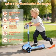 Kids 3 Wheel Electric Scooter Foldable, Lean-To-Steer, Thumb Throttle, LCD Screen, Light-Up Wheels & Deck, 3 Adjustable Heights, 6.5" Wheels, 5 MPH, Gift For Boys & Girls - Blue - View 4